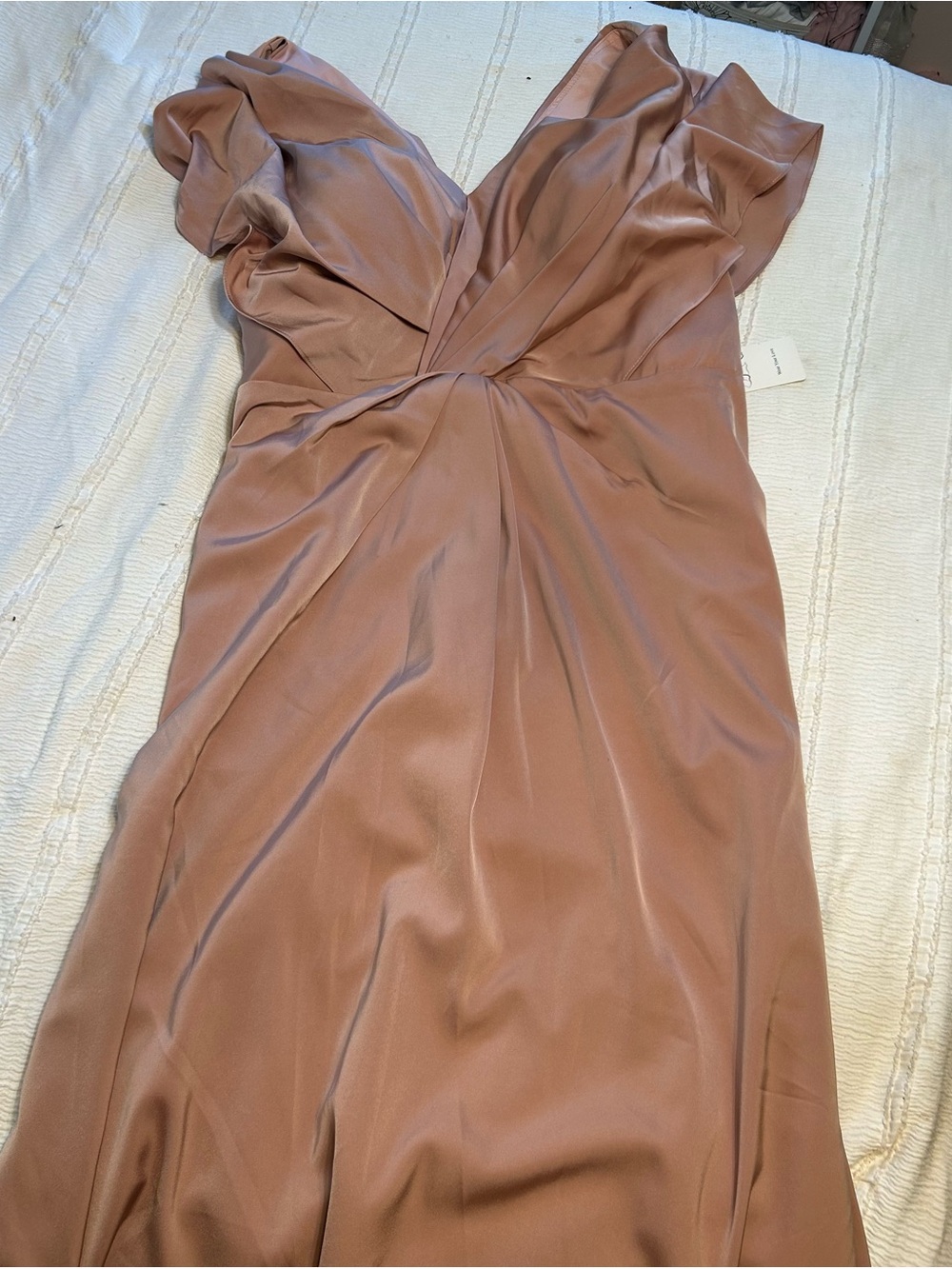 Elegant Dusty Rose V-Neck Twist Front Women's Dress - Picture 4 of 9